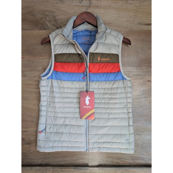 Cotopaxi Fuego Down Vest Womens XS Beige Pebble Stripes Lightweight Full Zip NWT - Picture 1 of 6